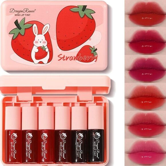 New Lip Tint Stain Mini Liquid Lipstick, Korean Lip Gloss - Strawberry Shades - Picture 1 of 9